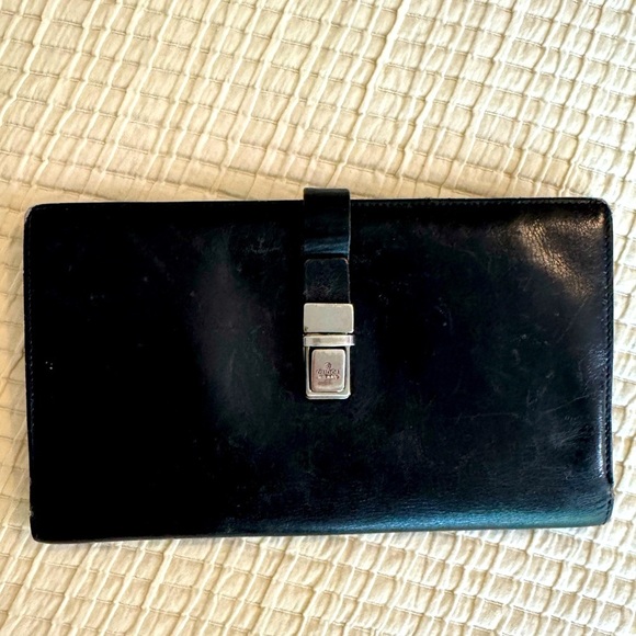 GUCCI Vintage Black Leather Long Wallet/Checkbook Holder (FLAWED) - Picture 1 of 11